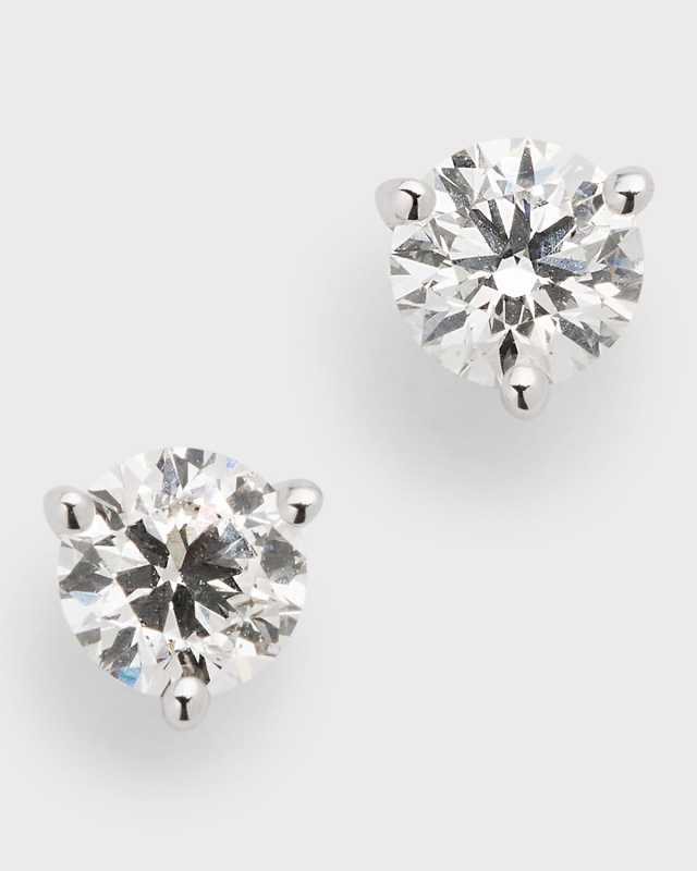 18K White Gold 3-Prong Round Diamond Martini Stud Earrings, 1.0tcw, 0.200"L / 0.19"W